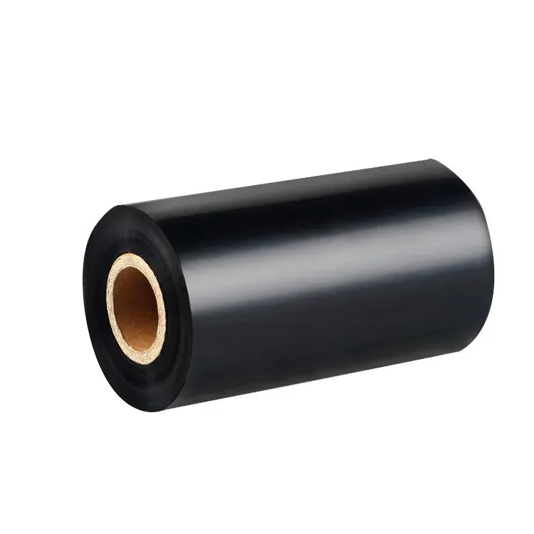 Black thermal transfer ribbon roll with cardboard center for label printing