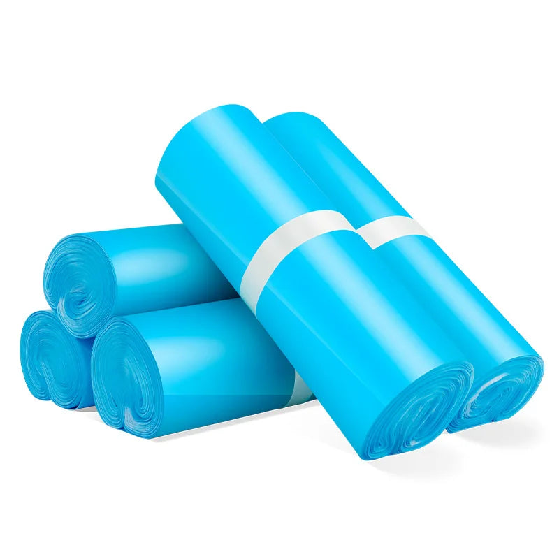 Blue plastic packing roll set with three rolls and white band