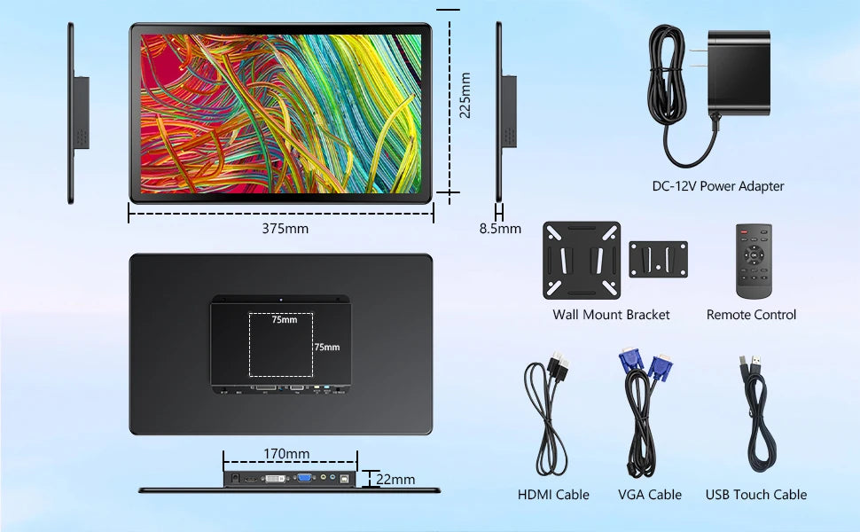 UPERFECT Touchscreen Portable Monitor 15.6'' HDR 1080P IPS Raspberry Pi VESA HDMI VGA DVI Industrial Input 2000:1 Contrast Ratio