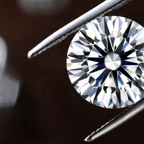 Close-up of round brilliant-cut cubic zirconia gemstone, white starburst facets