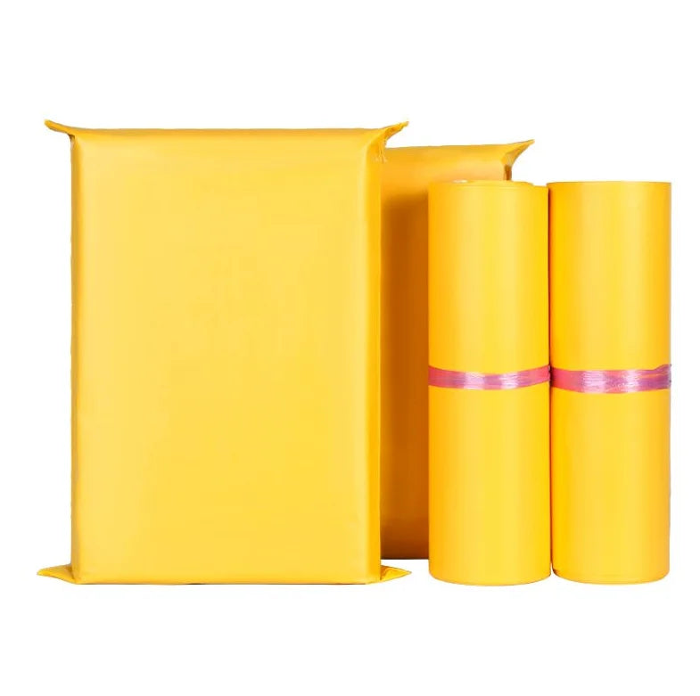 Yellow waterproof poly mailer pouch with matching roll bundles