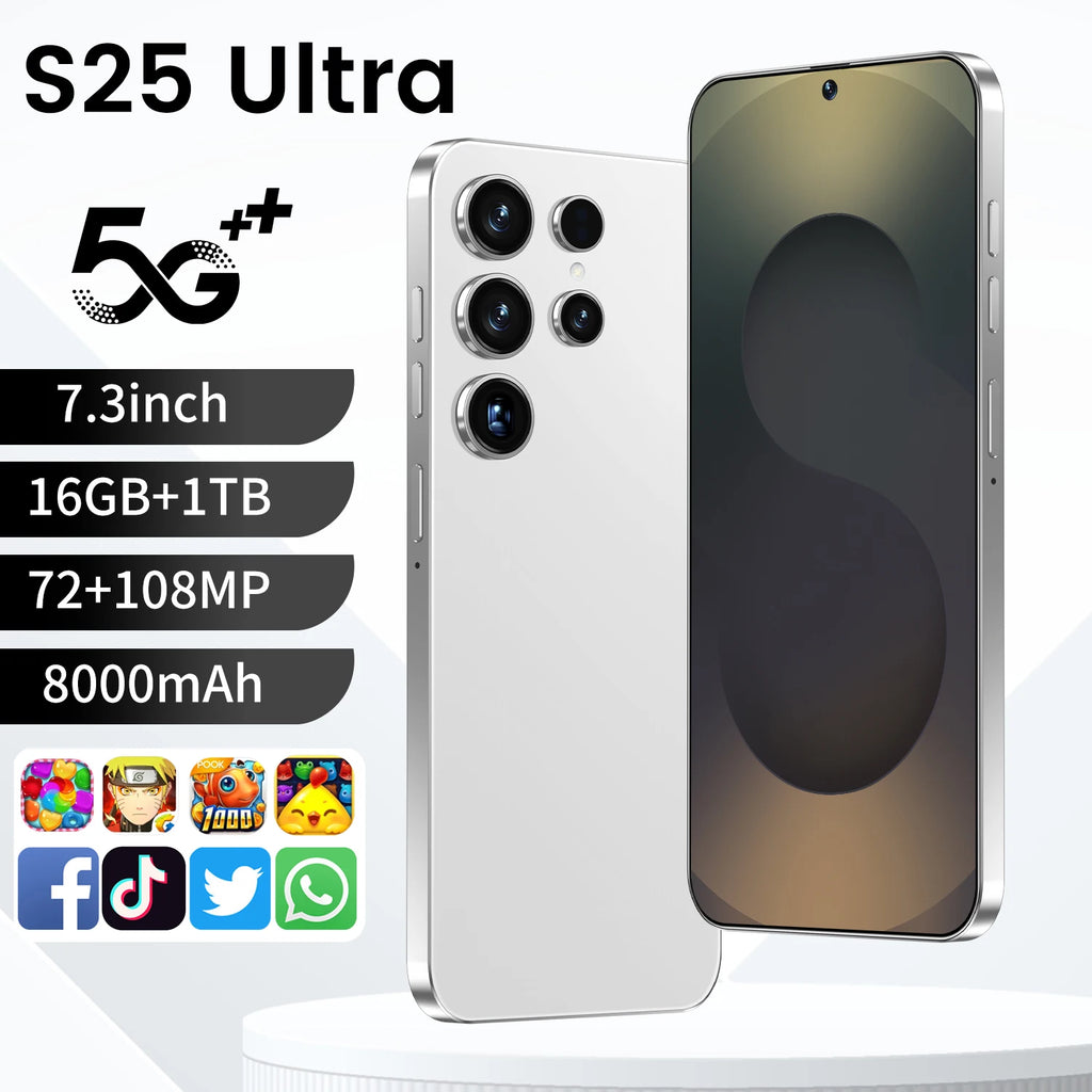 2026 S25 Ultra 7.3 inch Android 16 smartphone with 108MP camera and 16GB RAM for high-performance mobile gaming