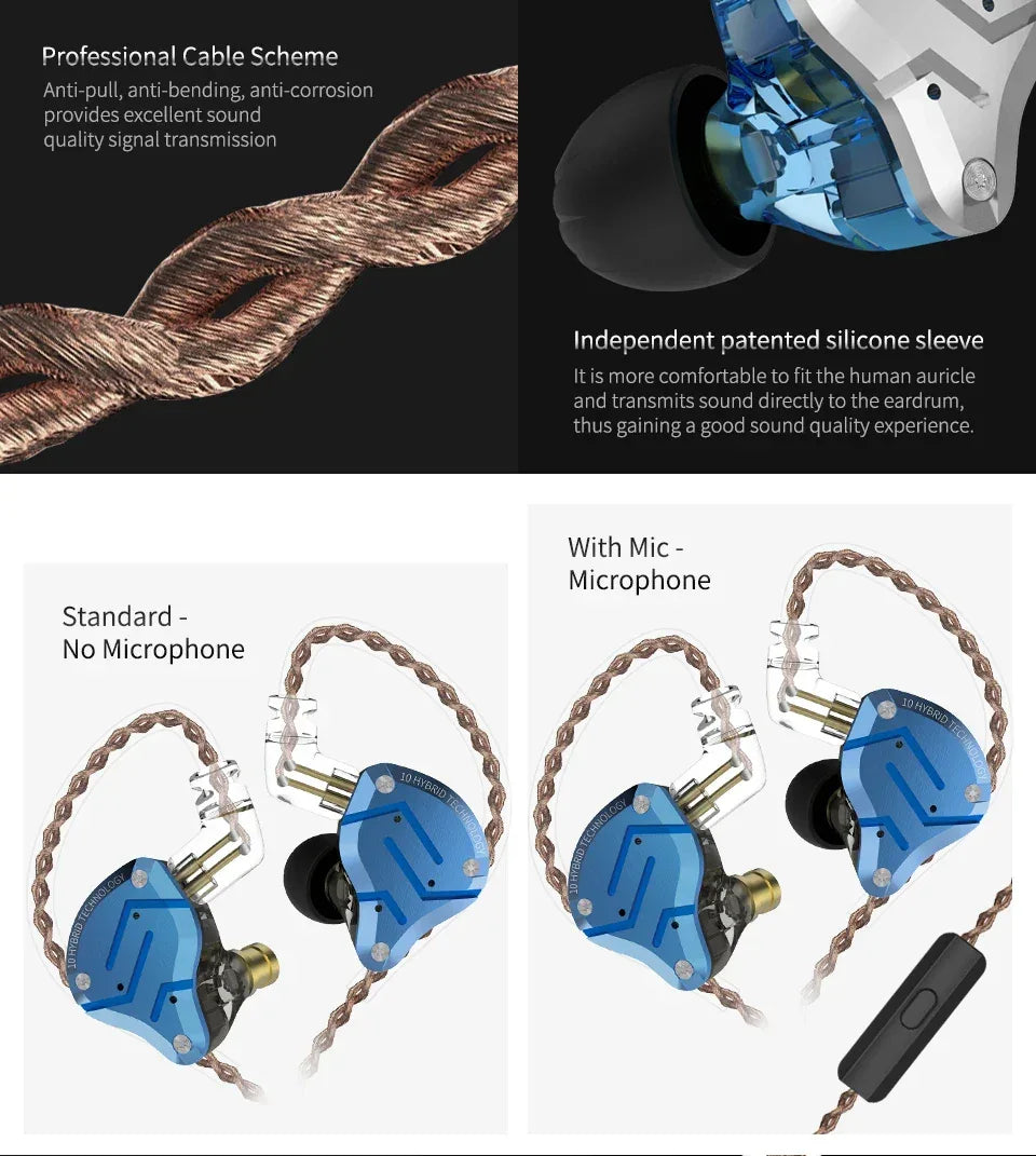 KZ ZS10 Pro 5-Driver Hybrid Hi-Fi In-Ear Monitors by Tidesmit Tidesmit