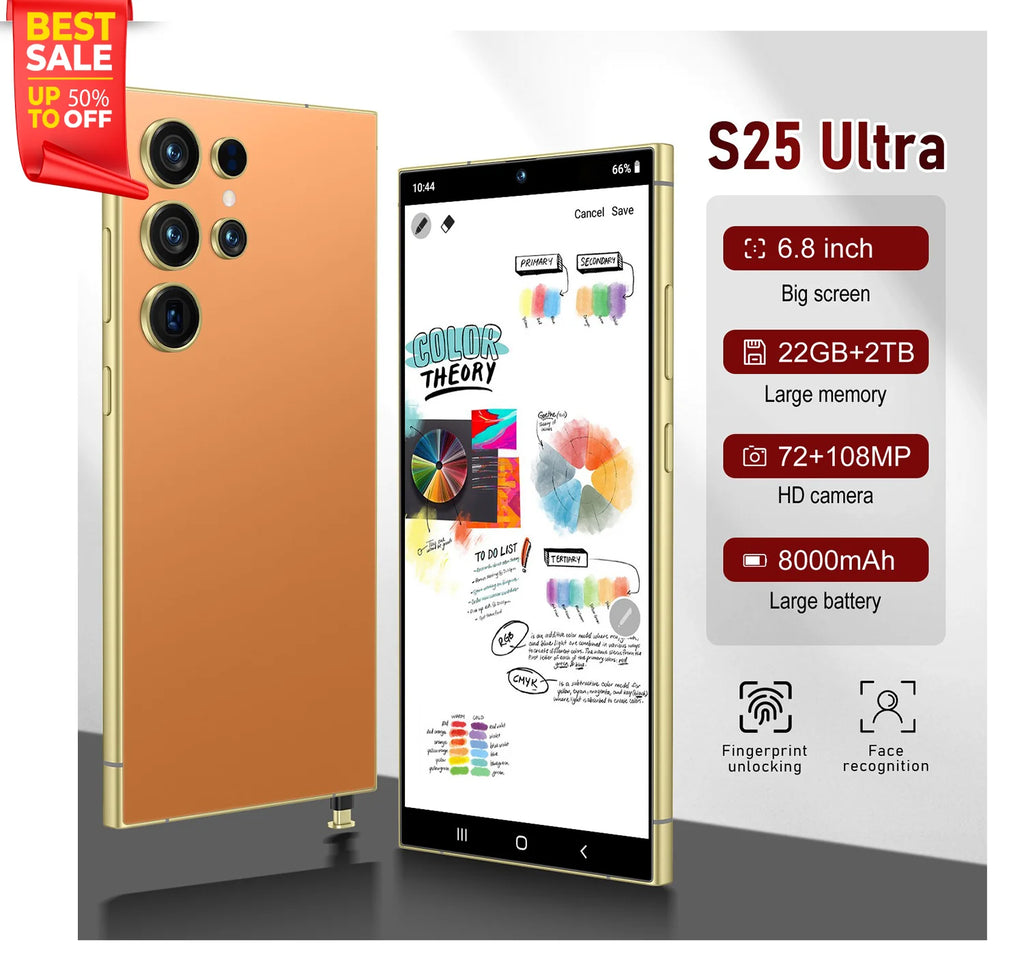 22G+2TB Discounted Price New Arrival Original S25 Ultra 5G Smartphone 22GB+2TB Android Dual SIM LTE HD Screen Deca Core Global V