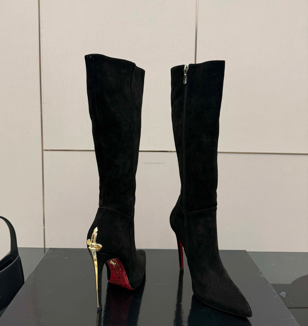 Luxury Leather Heels With Logo Top Quality Design Gold Sharp Dagger Pumps in Black Cesare Paciot High Heels Sharp Dagger Pumps