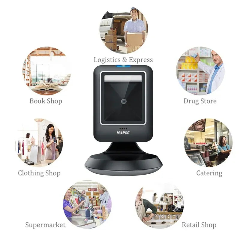 Barcode Scanner 2D All-Round Desktop Automatic Sensing Data Matrix Reader Supermarket USB Barcode Reader 1D 2D QR Code