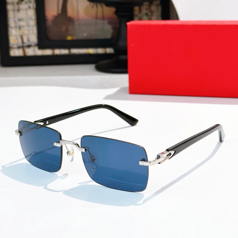 High Quality Rimless Glasses Luxury Men Branded Shades Women Vintage Fashion Frameless Designer Buffalo Horn Sunglasses