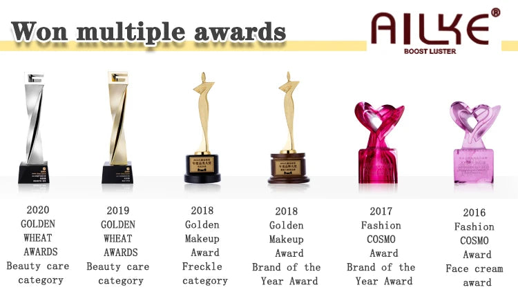 AILKE natural skin brightening set awards collection: skincare for dark spots and acne removal, organic and vegan.