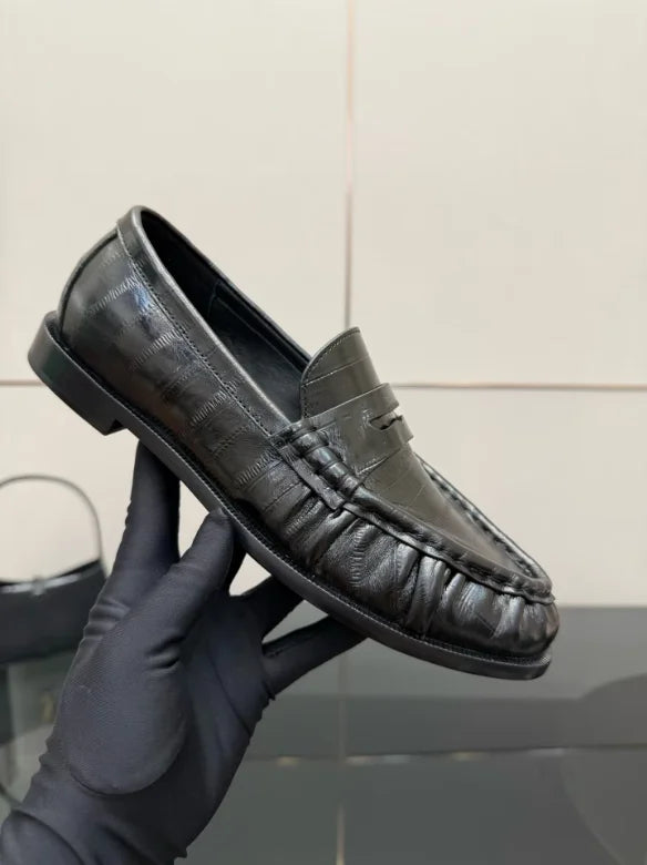 Women's Genuine Leather Loafers Ruched Backless Mules Comfortable Flat Slip-ons Soft Casual Walking Shoes Spring Slides