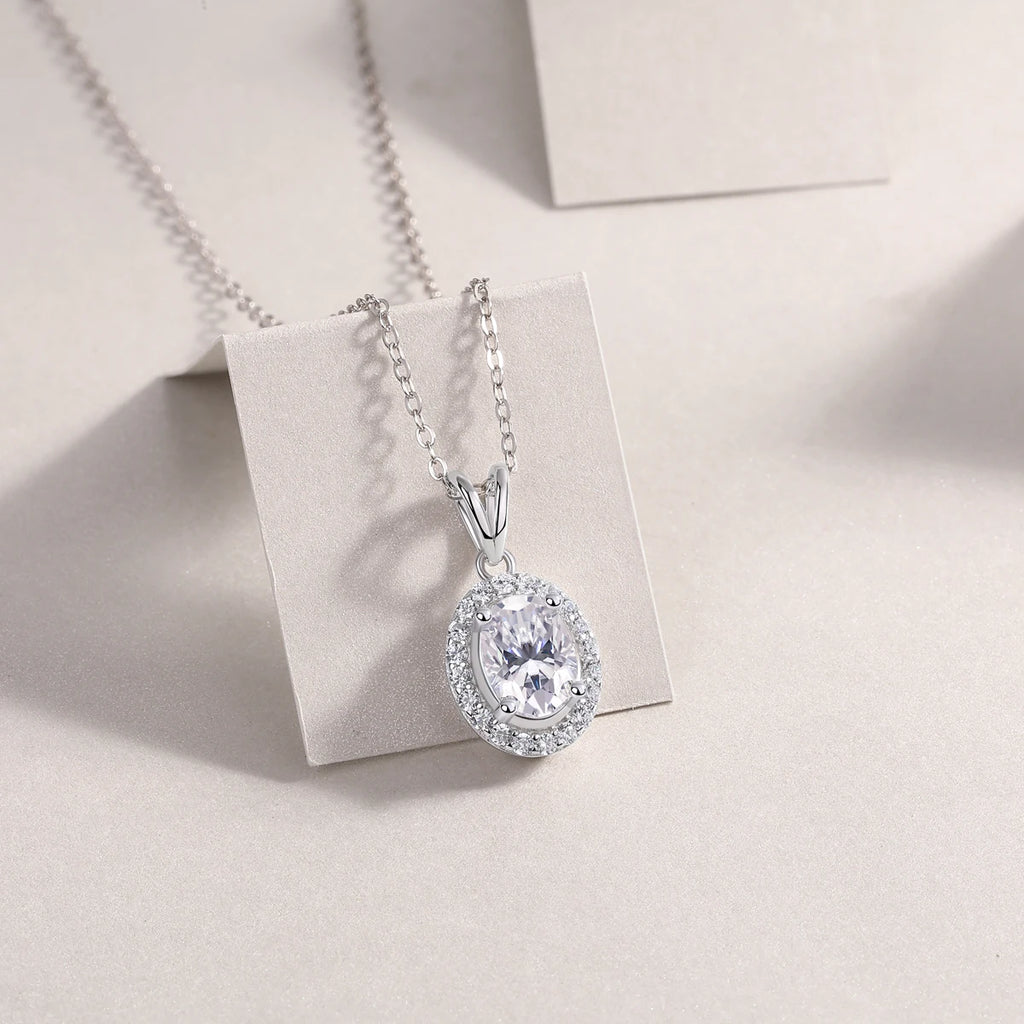 Timeless Oval Cut Moissanite Pendant Necklace 925 Silver Everyday Fine Jewelry Moissanite Necklace