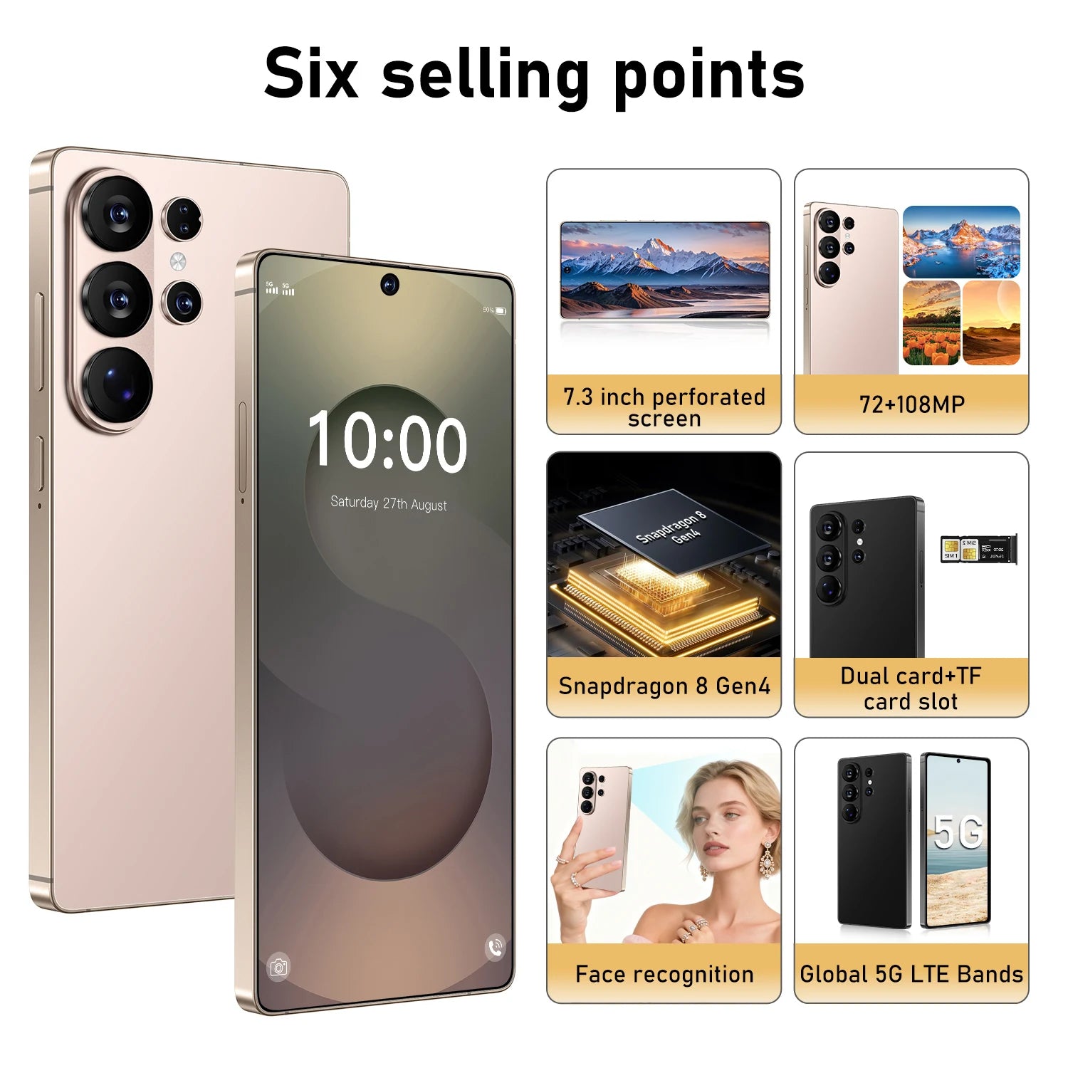 S26 Ultra 5G Android 15 smartphone with 7.3 inch HD display 16GB RAM and 1TB storage in wholesale packaging