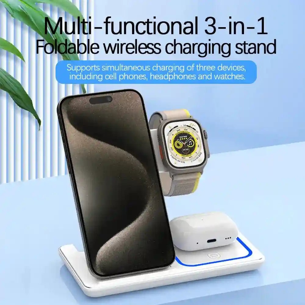 3-in-1 Fast Wireless Charging Stand | Qi Certified Foldable Station Tidesmit
