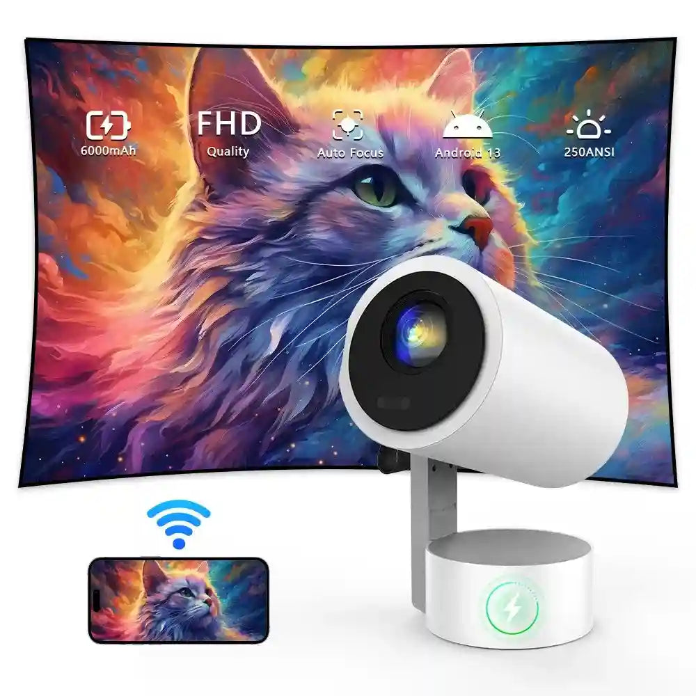 Portable 4K Mini Projector | Full HD Smart Home Cinema by Tidesmit White Tidesmit