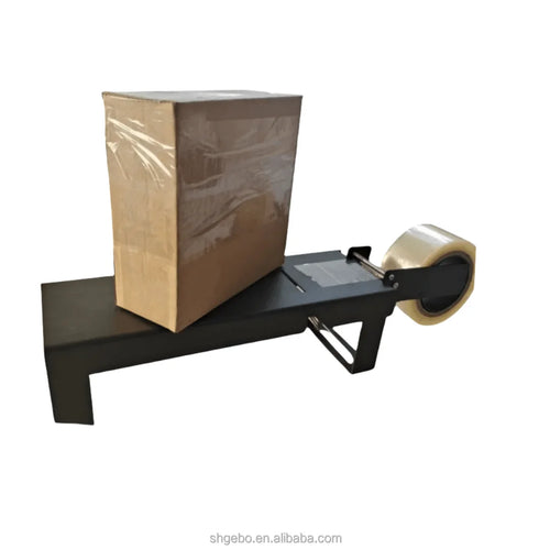 Manual carton box sealing tape machine with dispenser rail and tape roll