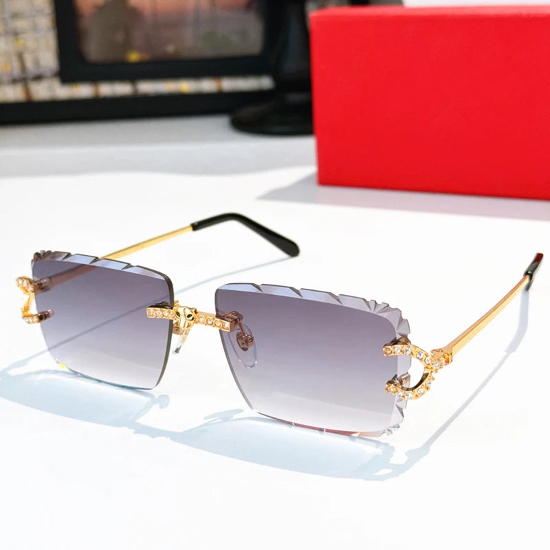 High End Luxury Diamond UV400 Comfortable Sunglasses Unisex Rimless Frameless Trendy Designer Brand