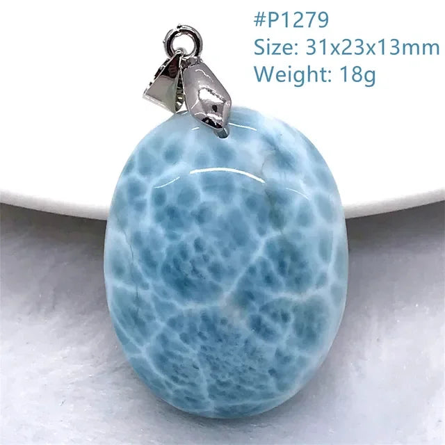 Natural Blue Larimar Trendy Necklace Pendant Women Men Gift Beads 925 Sterling Silver Dominica Water Drop Crystal Stone Jewelry