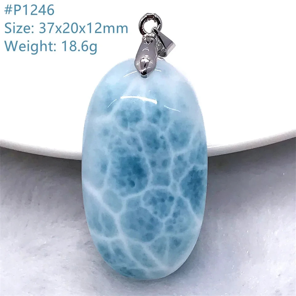 Natural Blue Larimar Trendy Necklace Pendant Women Men Gift Beads 925 Sterling Silver Dominica Water Drop Crystal Stone Jewelry