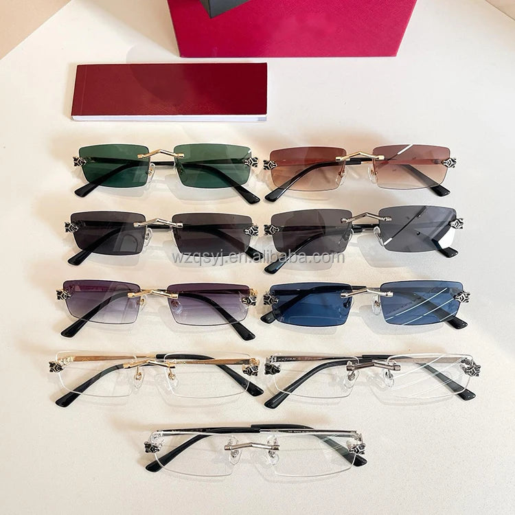 New High Quality Luxury Square Pure Titanium Anti Blue Light Myopia Glasses Frameless Designer Prescription Optical Glasses Blue
