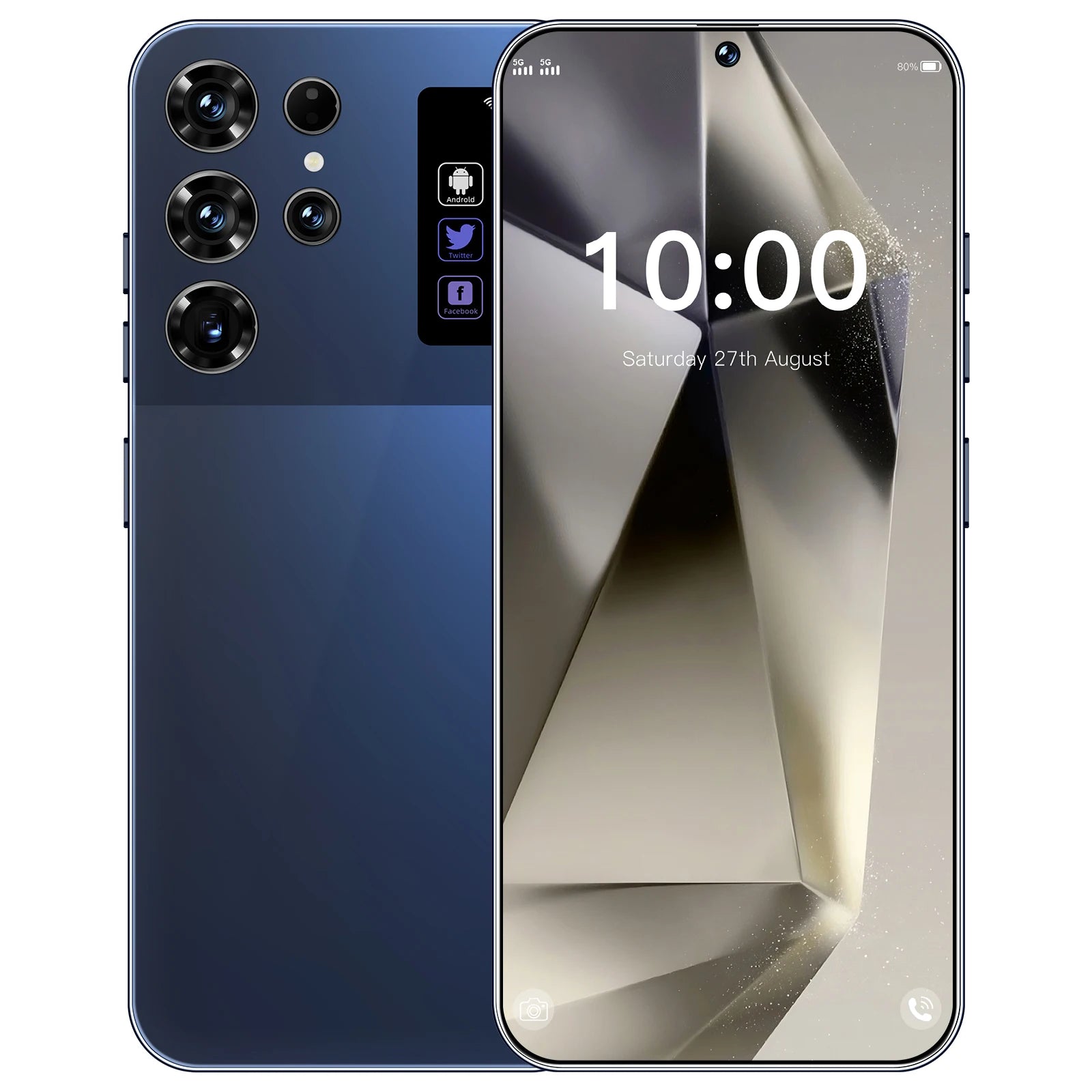Tidesmit S26 Ultra 5G Android 14 smartphone featuring a 7.3-inch HD display, 16GB RAM, and 1TB storage, unlocked.