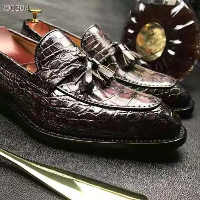 Goodyear Welt Luxury Loafer Shoes for Men Genuine Crocodile Leather Formal Shoes Tassel Office Wear Men's Dress Shoes