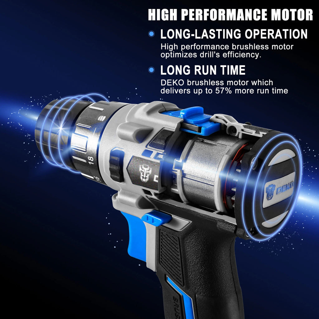 DEKO 20V DKBL20DU3 Brushless Cordless Drill Combo Kit Mini Electric Screwdriver 2 Speed Power Tools for Woodworking