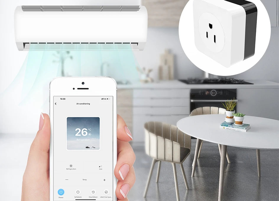 Tuya Smart Life WiFi Air Conditioner Plug Socket 16A UK US DE Outlet IR Remote Controller Alexa Google