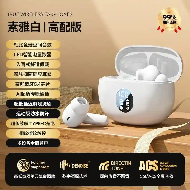 Tidesmit Wireless Bluetooth Earbuds with LED Power Display white Tidesmit