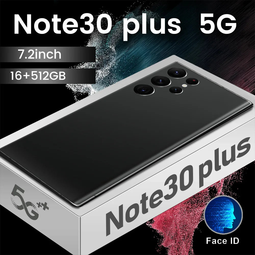 Slim Profile Note 30 Ultra 5G smartphone with 7.3 inch AMOLED display and high definition camera system
