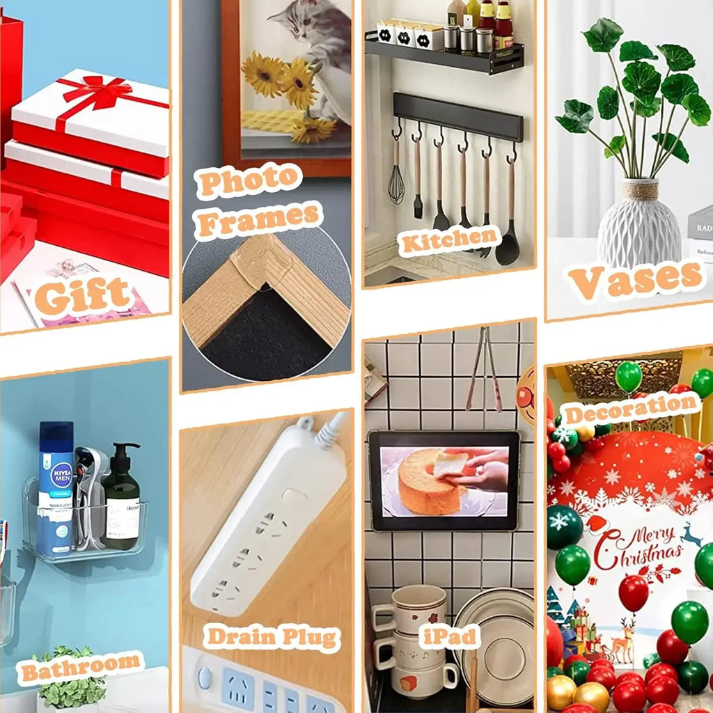 Double-sided glue dots decoration icons: balloons, kitchen, vases, iPad, and Christmas