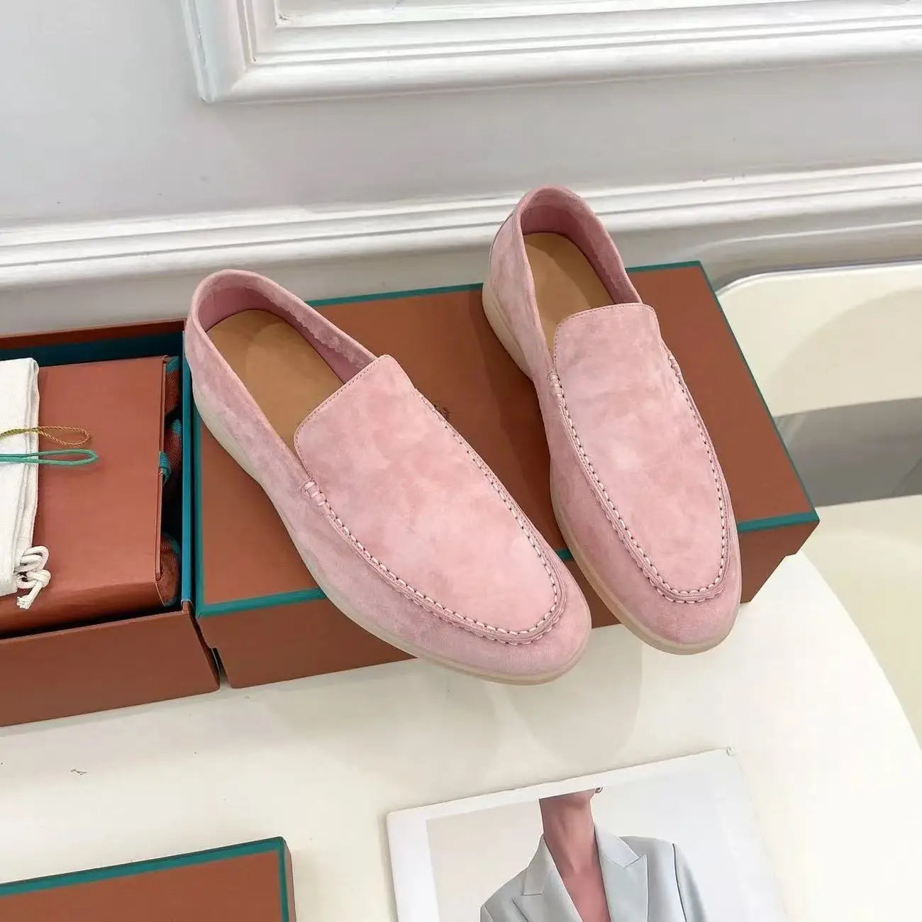 Luxury Designer LP Baotou Womens French-Style Loafers Genuine Leather Tassel Shoes Outdoor Wear Lazy-Style Breathable