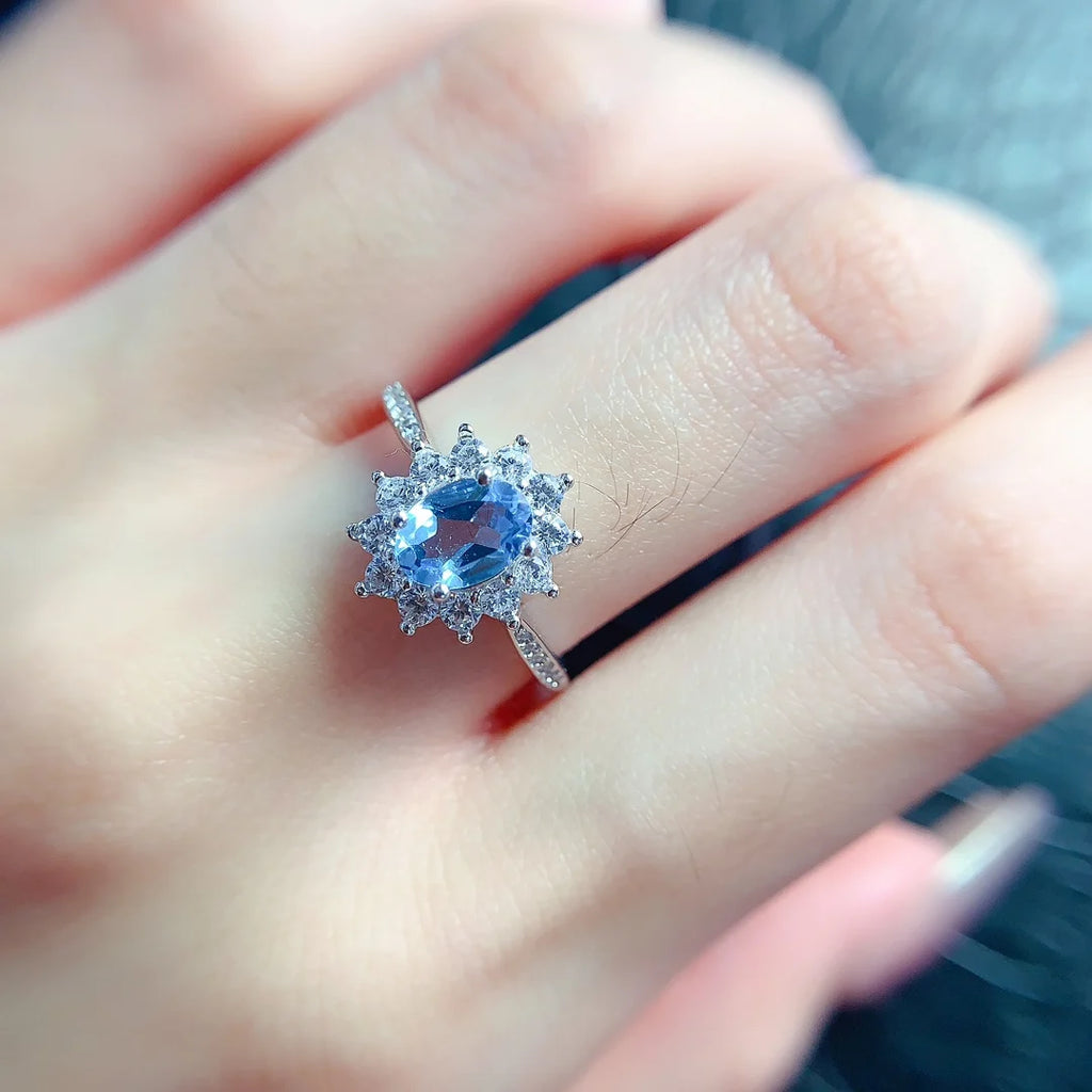 Hot Sale Natural Topaz S925 Sterling Silver Classic Engagement Rings Unisex Custom Design Wedding Anniversary & Party Gift
