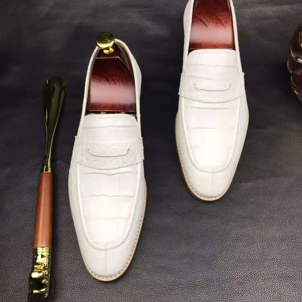Slip-on Genuine Crocodile Leather Loafers Shoes Men White Color Alligator Handmade Shoes Man Goodyear Custom Wedding Men Shoes