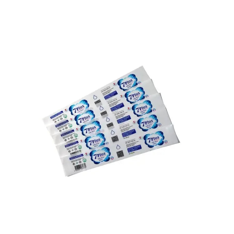 Glossy white label sticker sheets with blue logos and barcodes