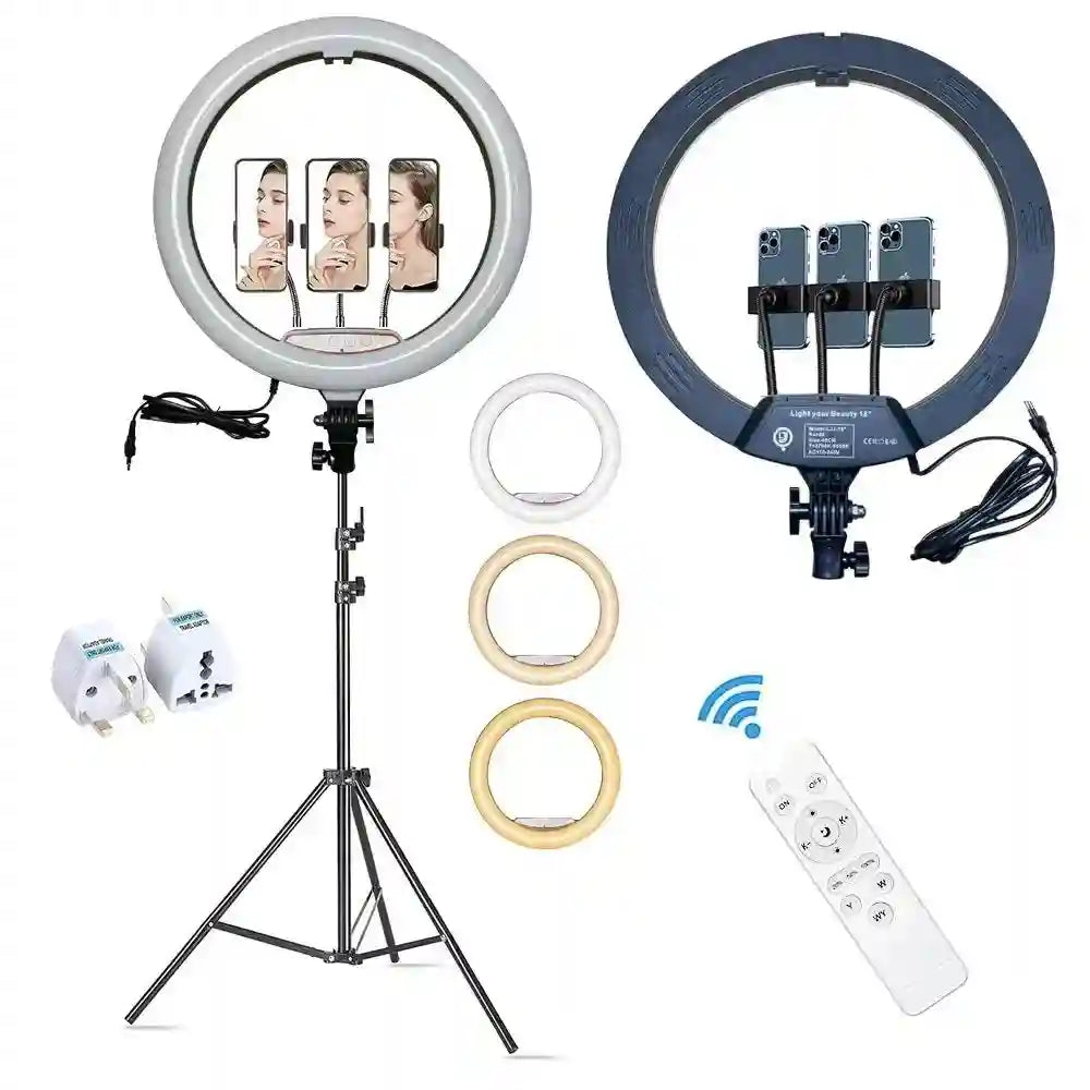 18 Inch LED Ring Light with Tripod and 3 Phone Holders | Tidesmit UK plug 18cm 18 inch|3 Tidesmit