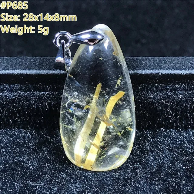 Natural Gold Rutilated Quartz Sterling Silver Pendant Necklace for Women & Men Healing Wealth Gift CCGTC Certified AAAAA