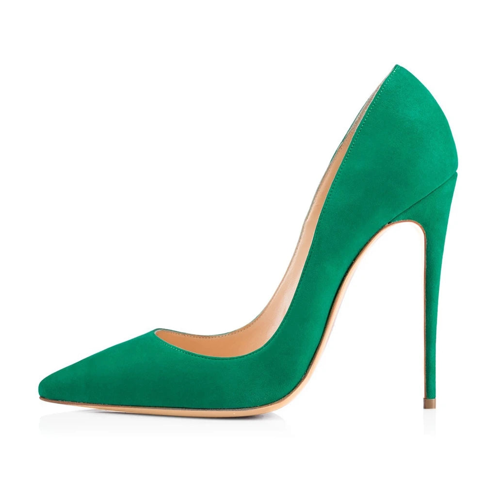 2022 New Arrival Pointed Toe Sexy Large Size 44 45 Luxury Fashion Suede Green Pumps Stiletto Heels for Ladies