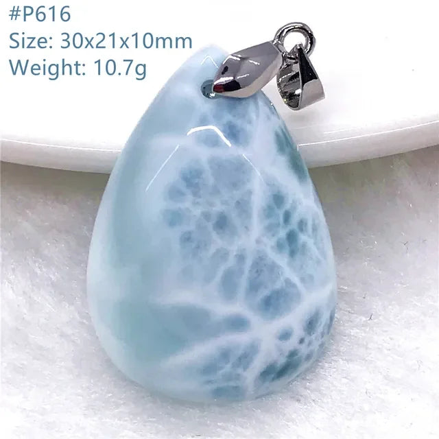 Natural Blue Larimar Trendy Necklace Pendant Women Men Gift Beads 925 Sterling Silver Dominica Water Drop Crystal Stone Jewelry