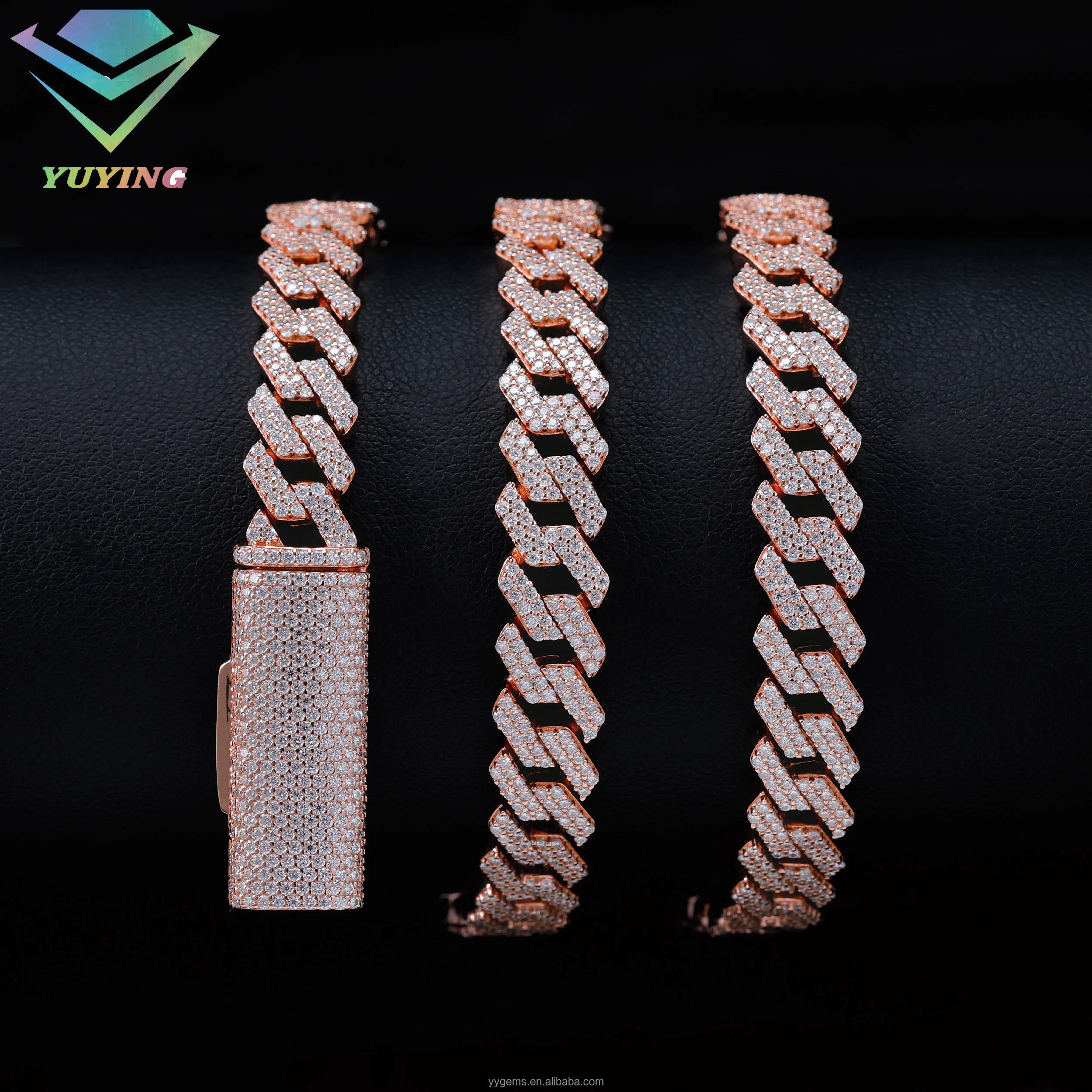 8mm-12mm Width 100% Pass Tester 18k Gold Plated 2rows VVS Moissanite  925 Silver Cuban Link Chain for Hip Hop Rapper Jewelry