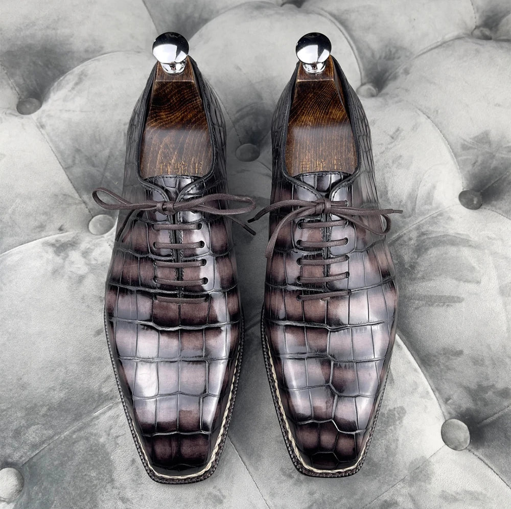 Men's Luxury Handmade Customized Lace-Up Formal Shoes Men Genuine Crocodile Leather Men Dress Shoes Office & Career Men Shoes