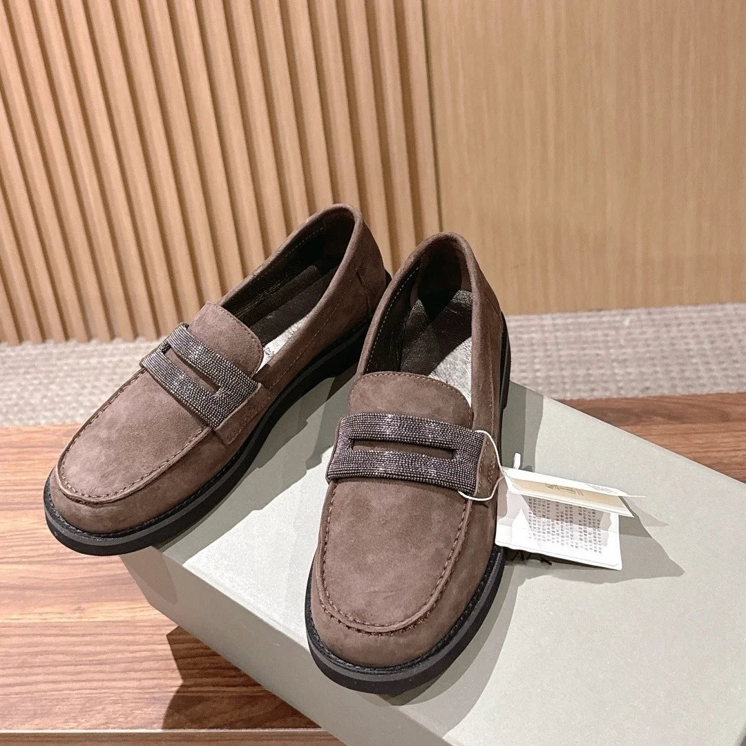 Luxury Designer Women's Suede and Calfskin Flat Casual Shoes, Master-quality High-grade Leather Anti-slip Casual Shoes for Women