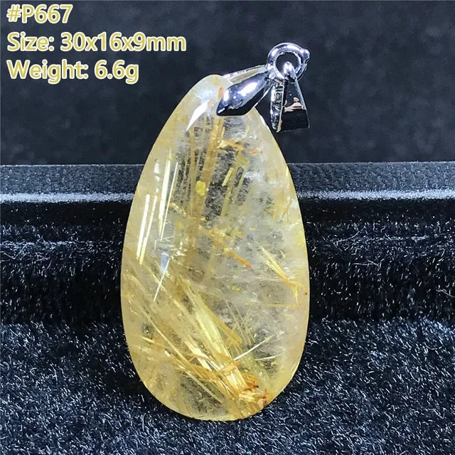 Natural Gold Rutilated Quartz Sterling Silver Pendant Necklace for Women & Men Healing Wealth Gift CCGTC Certified AAAAA