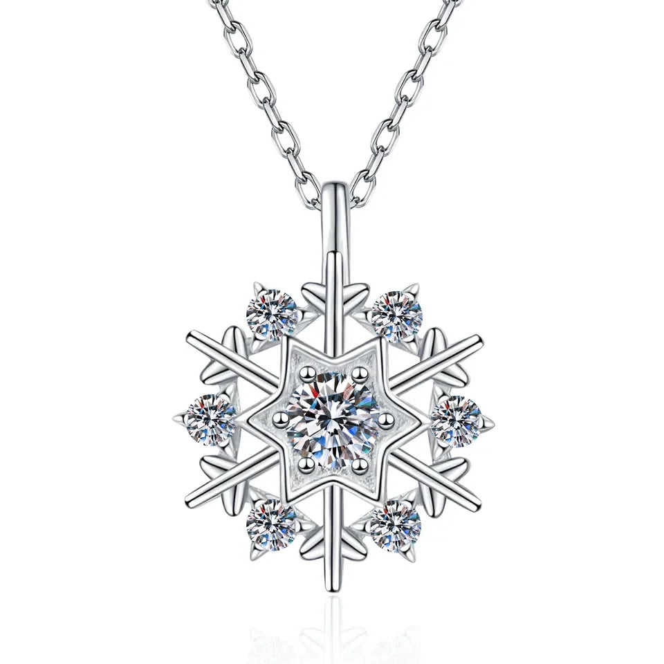 Christmas Platinum PT950 18K Gold Moissanite Rotating Snowflake Drifting Temperament Necklace Simple Luxurious Pendant GRS