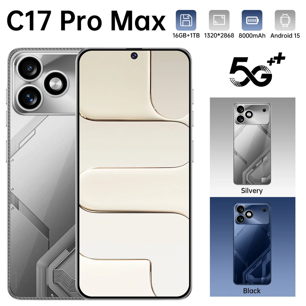 2026 New Smartphone 16+1TB Large Memory C17Pro Mas Phone 7.3 Large Inch 8000mAh Battery