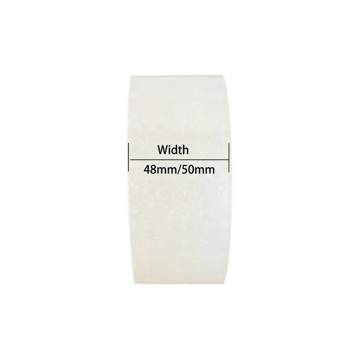 Roll of clear BOPP packaging tape showing width measurement label