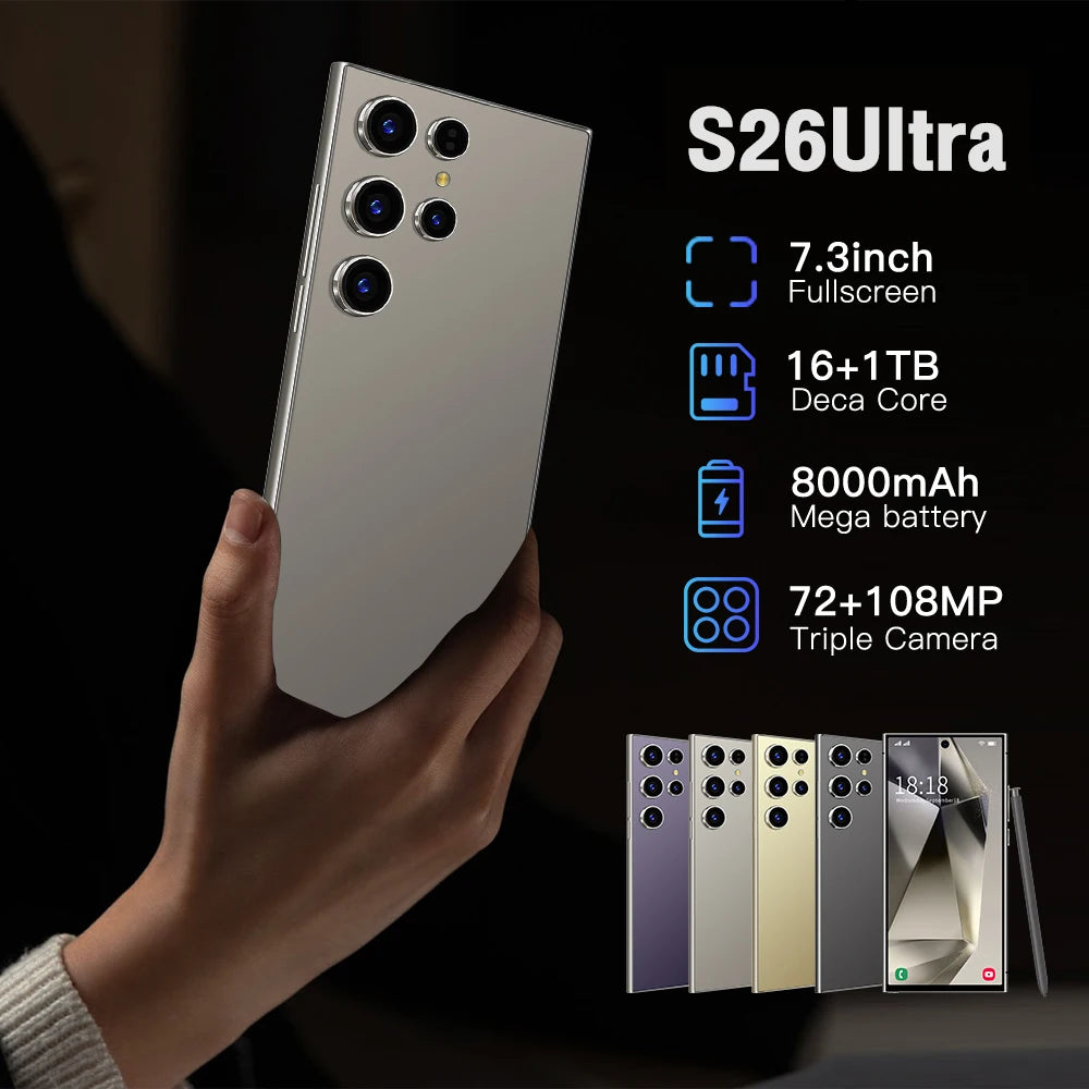 Tidesmit S26 Ultra 5G smartphone with 7.3-inch HD display 16GB RAM 1TB storage and 108MP camera in sleek design
