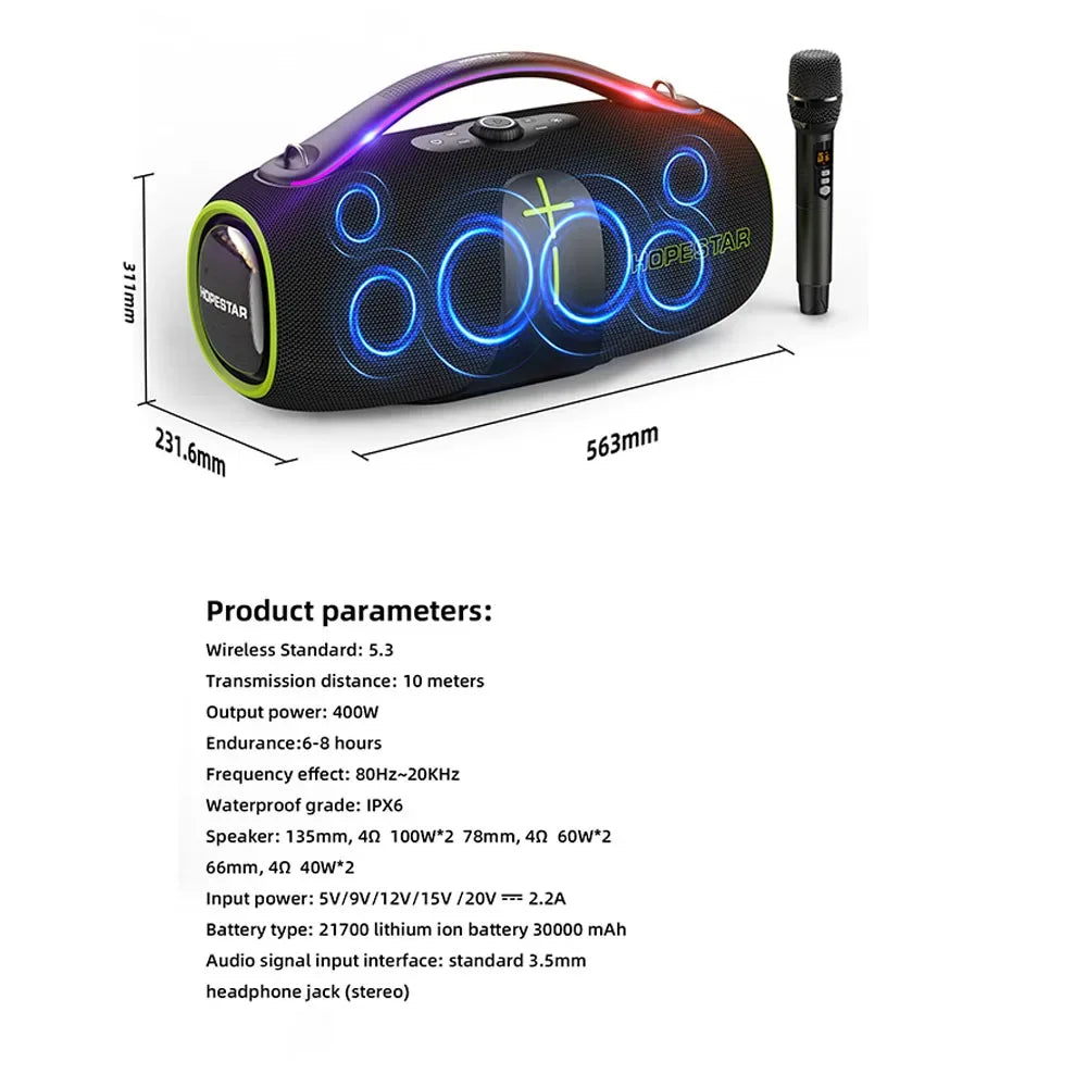Portable Bluetooth Speaker 400W Waterproof IPX6 TWS Wireless Audio My Store