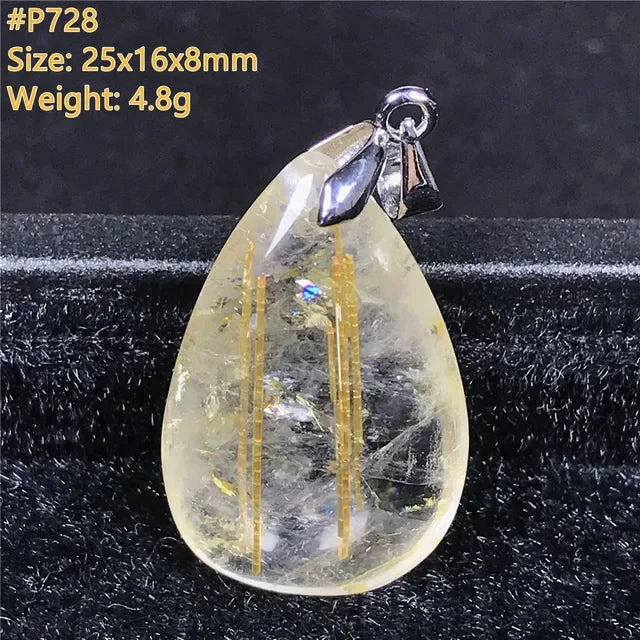 Natural Gold Rutilated Quartz Sterling Silver Pendant Necklace for Women & Men Healing Wealth Gift CCGTC Certified AAAAA