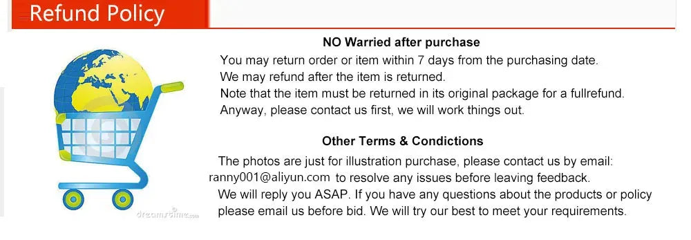 Wireless barcode scanner refund policy and returns terms notice