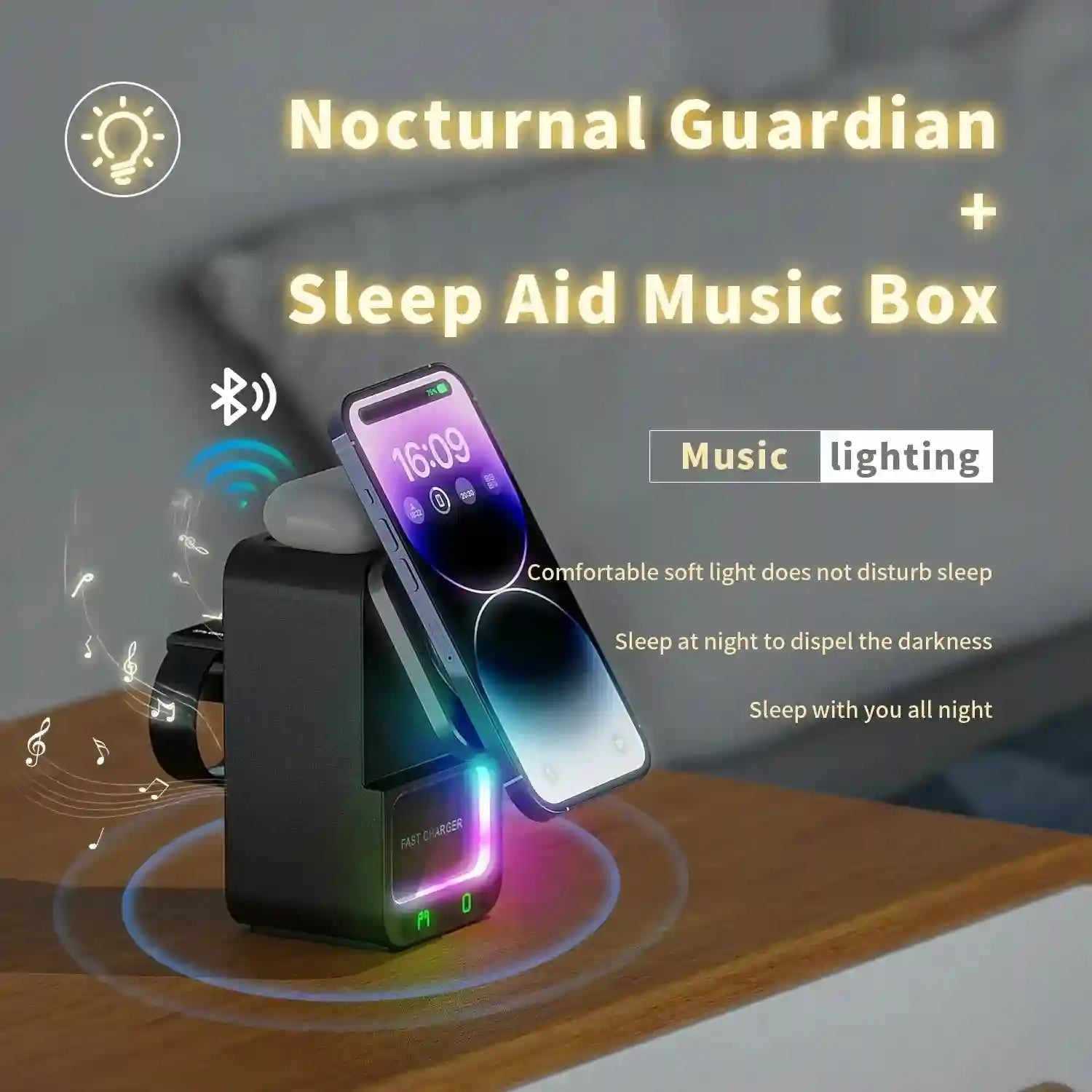 5-in-1 Wireless Charger Bluetooth Speaker with RGB LED | Tidesmit Tidesmit