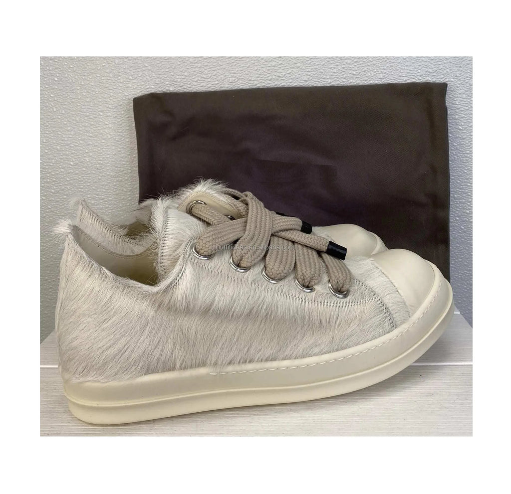 Size 48 Original 5 Eyelets Sneakers Unisex Luxury Design Jumbo Lace Low Top Sneakers for Men Hair Jumbo Lace Low White Sneakers